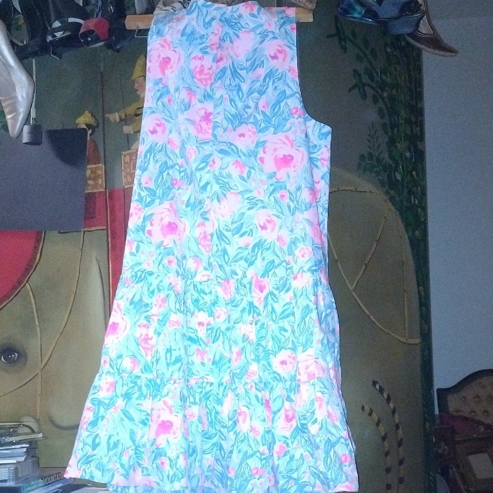 Vintage Lilly Pulitzer Pink and Blue Floral Dress W Skirt Ruffles - Picture 6 of 6